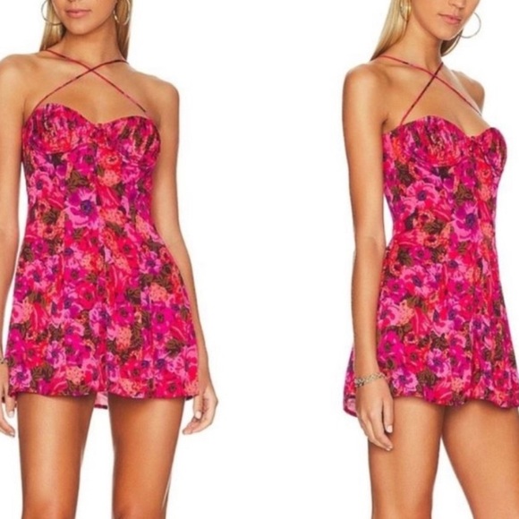 NWT For Love & Lemons Wendy Mini Dress in Red Pink Underwire Floral Sz M - Picture 5 of 15